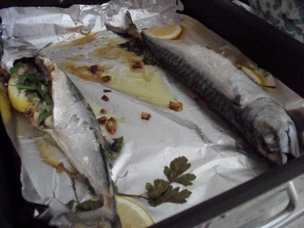 gerechten uit makreel met een foto