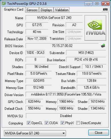 NVidia GeForce GT 240 grafische versneller: specificaties, specificaties en beoordelingen