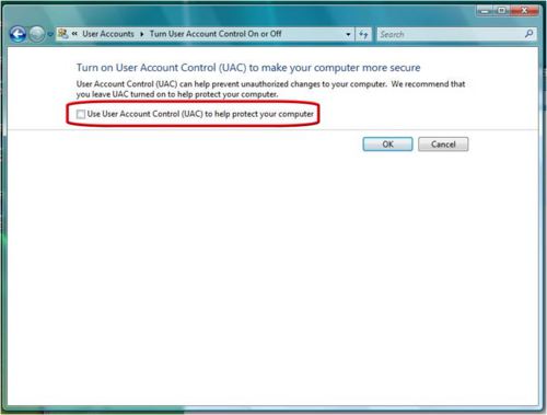 Schakel UAC Vista uit